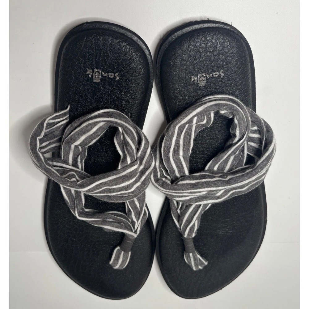 Sanuk Yoga Sling 2 Sandals Womens 10 Grey White Striped NWOT SWS10535 - Picture 2 of 8